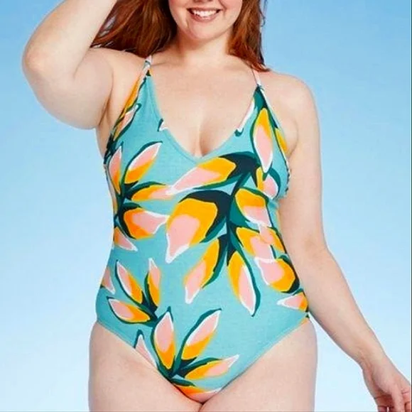 KONA SOL Floral V-Neck One-Piece Plus Curvy Full Figure Bathing Swimsuit… - Picture 10 of 11